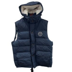 Vintage Y2K A& F Men’s Puffer Vest Hooded Quilted Sherpa Lined Heavy SZ XL Navy